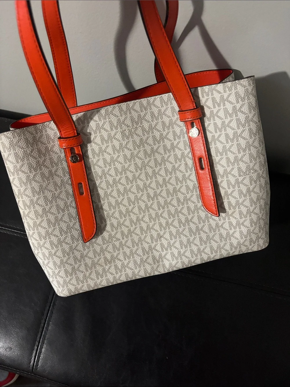 Michael Kors Signature Logo Tote in Vanilla with Orange Trim